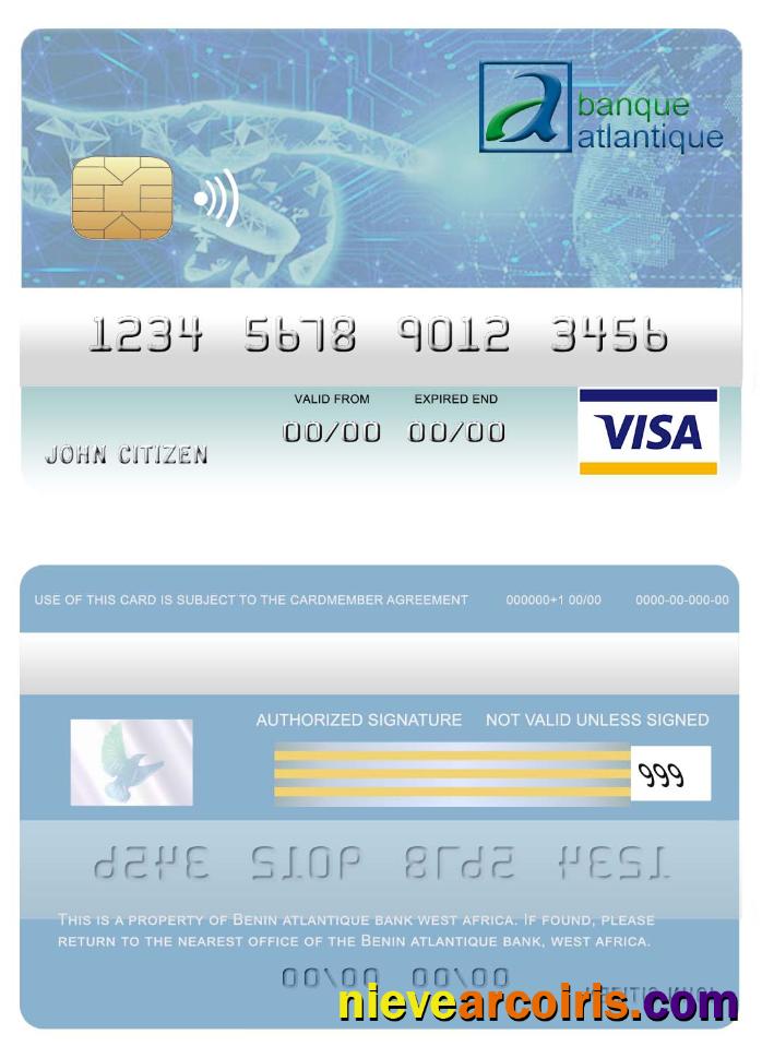 Benin Atlantique Bank Visa Card Template