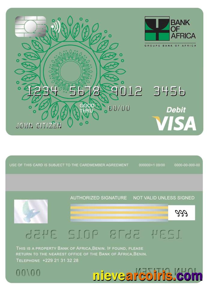 Benin Bank Of Africa Visa Card Sample