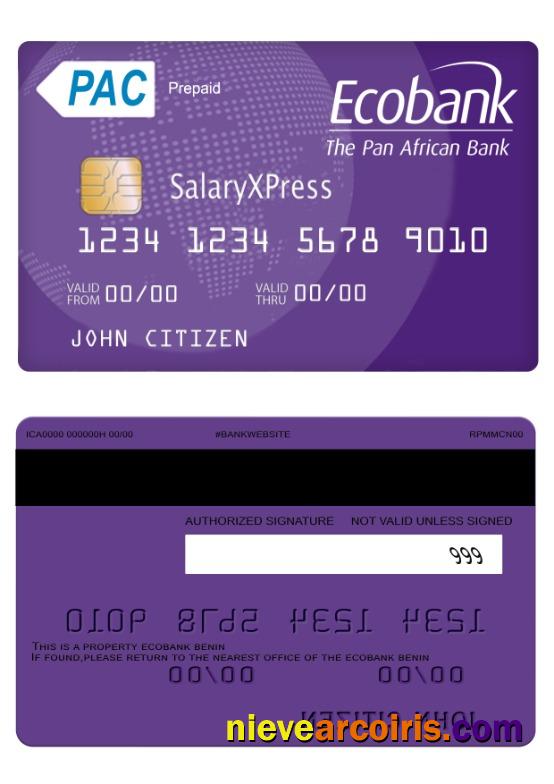 Benin Ecobank Salaryxpress Prepaid Card Template