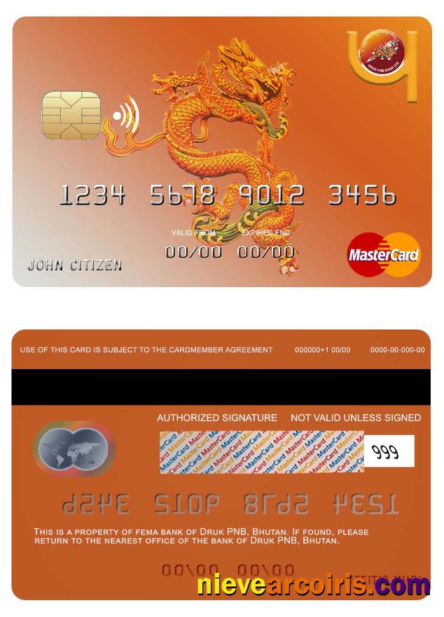Bhutan Druk PNB Bank Mastercard Sample