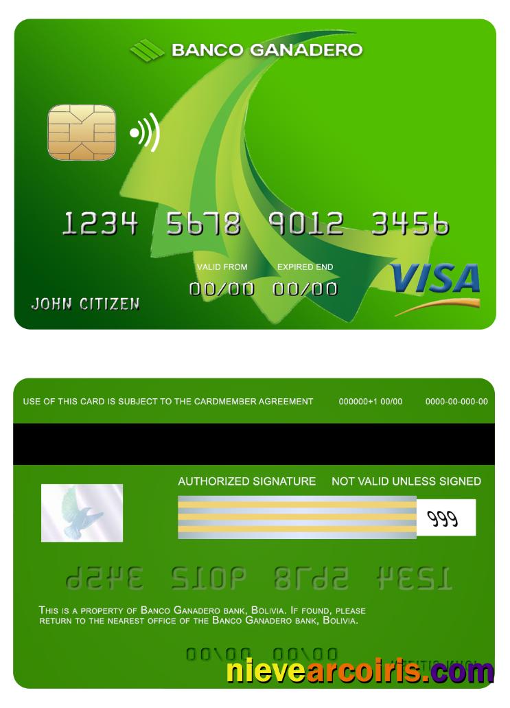Bolovia Ganadero Bank Visa Card Sample