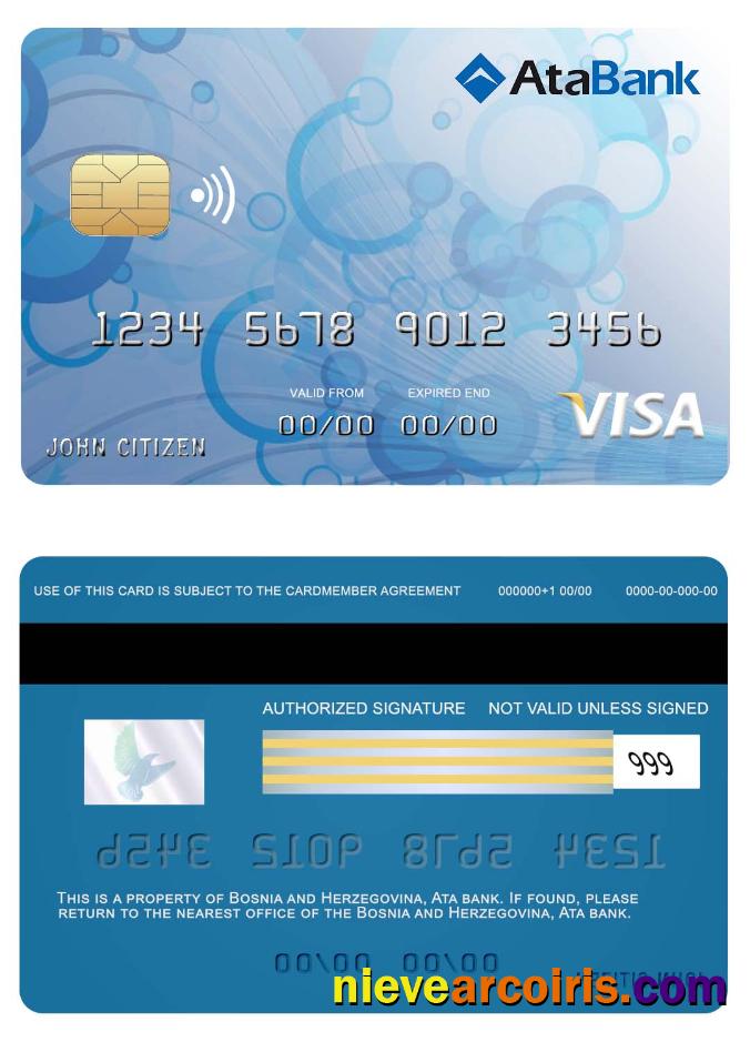 Bosnia And Herzegovina Ata Bank Visa Card Sample