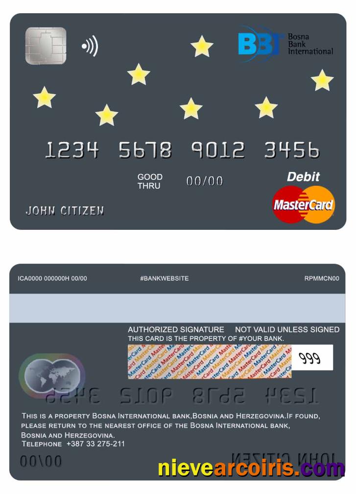 Bosnia And Herzegovina Bosna International Bank Mastercard Sample