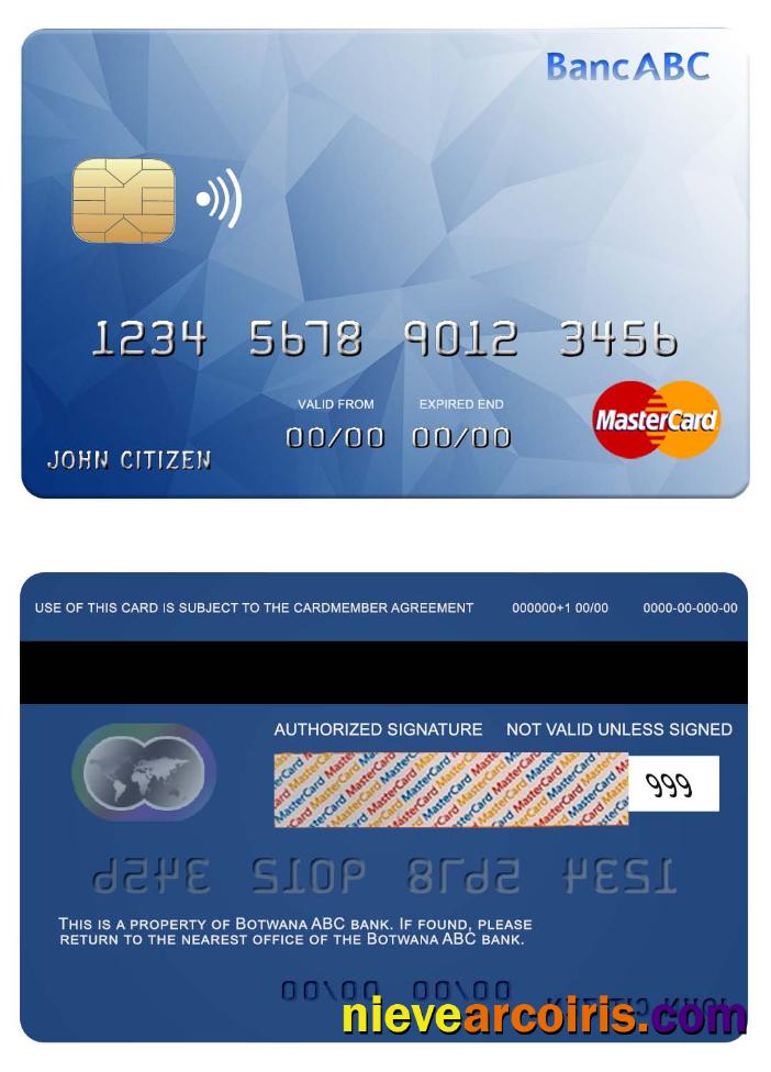 Bostwana ABC Bank Mastercard Sample