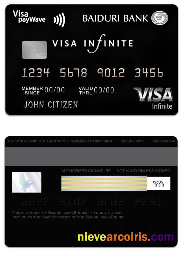 Brunei Baiduri Bank Visa Infinite Credit Card Template