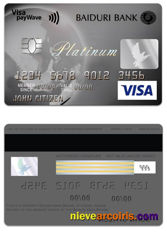 Brunei Baiduri Bank Visa Platinum Credit Card Sample