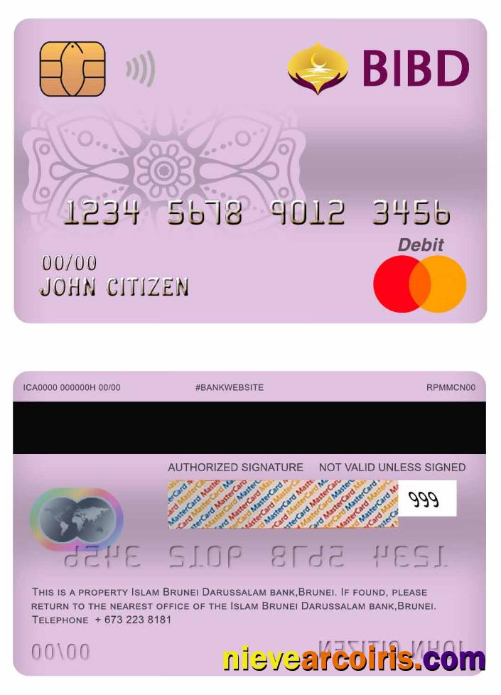 Brunei Bank Islam Brunei Darussalam Bank Mastercard Debit Card Sample