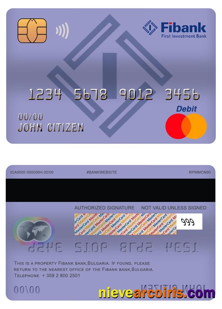 Bulgaria Fibank Bank Master Debit Card Template