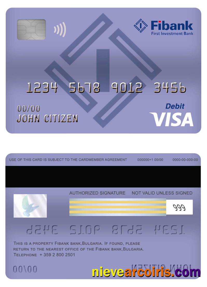 Bulgaria Fibank Bank Visa Debit Card Sample