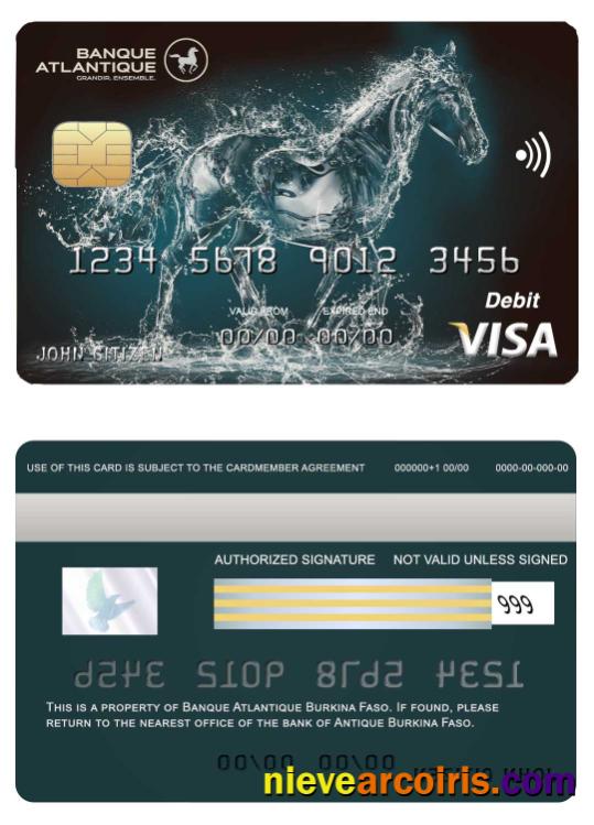 Burkina Faso Atlantique Bank Visa Card Sample