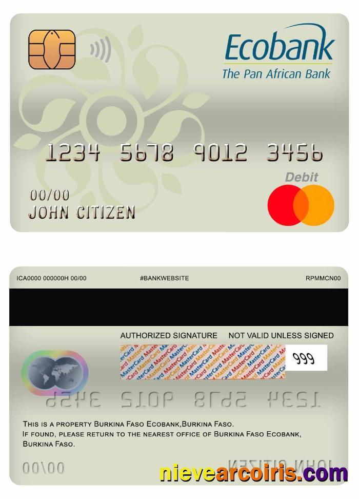Burkina Faso Ecobank Bank Mastercard Debit Card Preview
