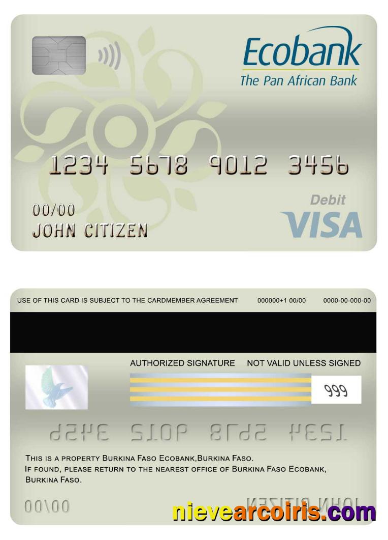 Burkina Faso Ecobank Bank Visa Debit Card Photolook