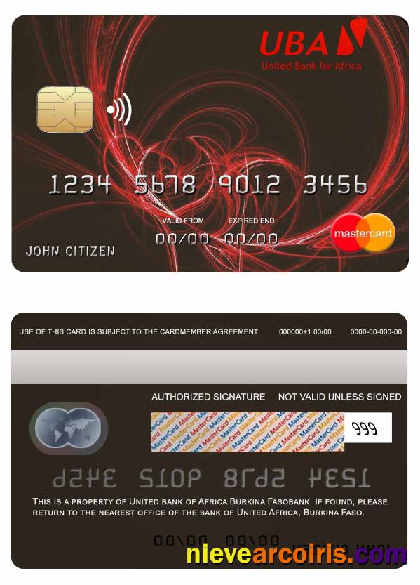Burkina Faso United Bank Africa Mastercard Sample