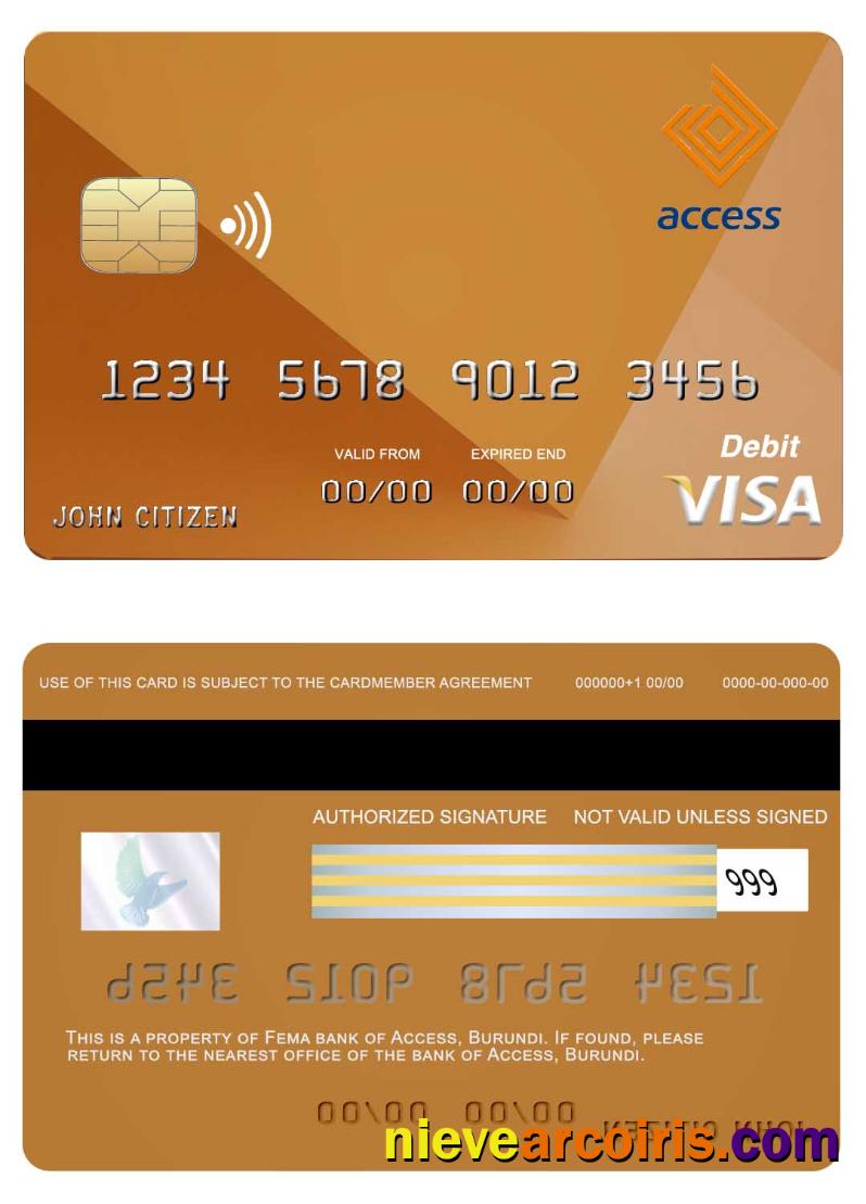 Burundi Access Bank Visa Card Sample