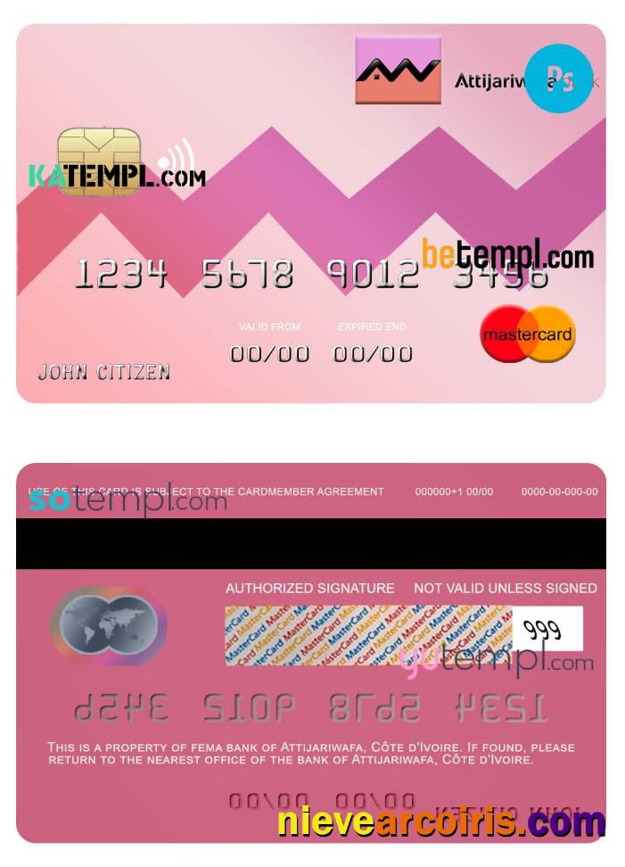 Editable Côte D’Ivoire Attijariwafa Bank Mastercard Credit Card Template In PSD Format, Fully Editable