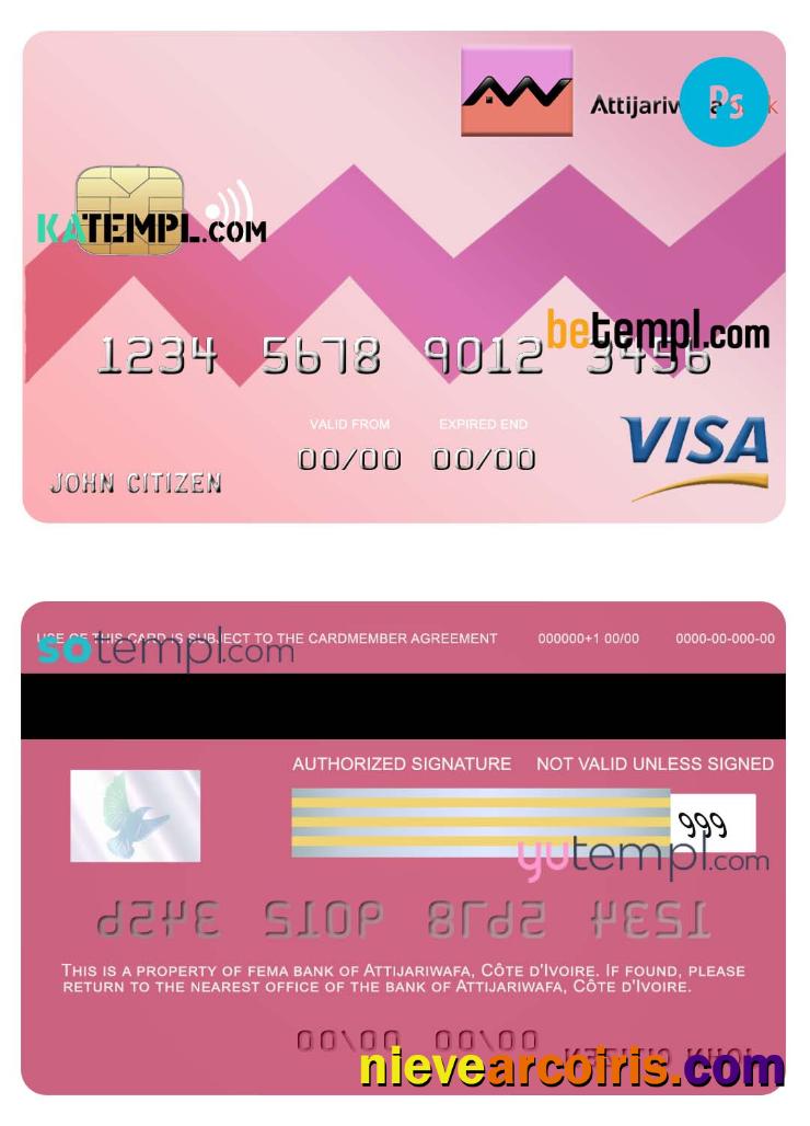Realistic Côte D’Ivoire Attijariwafa Visa Credit Card Template In PSD Format, Fully Editable