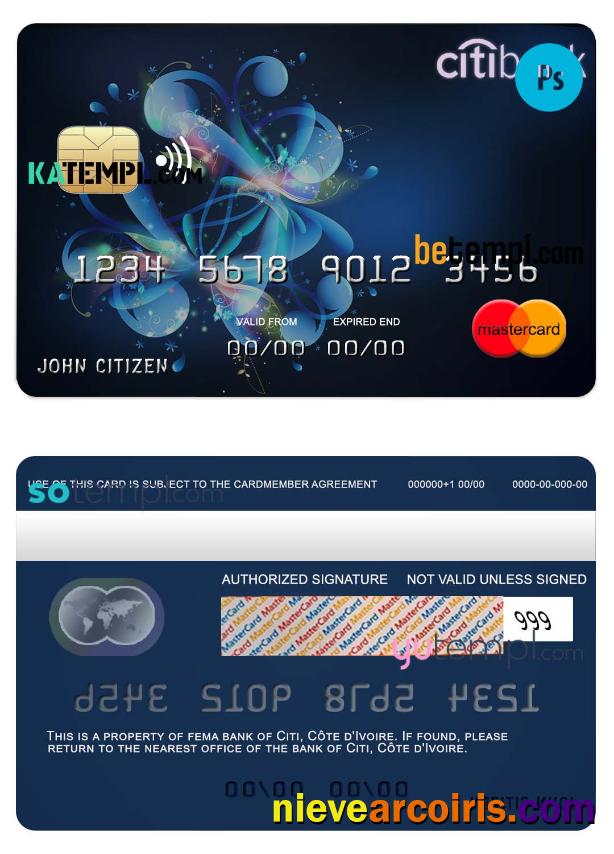 Premium Côte D’Ivoire Citi Bank Mastercard Credit Card Template In PSD Format, Fully Editable