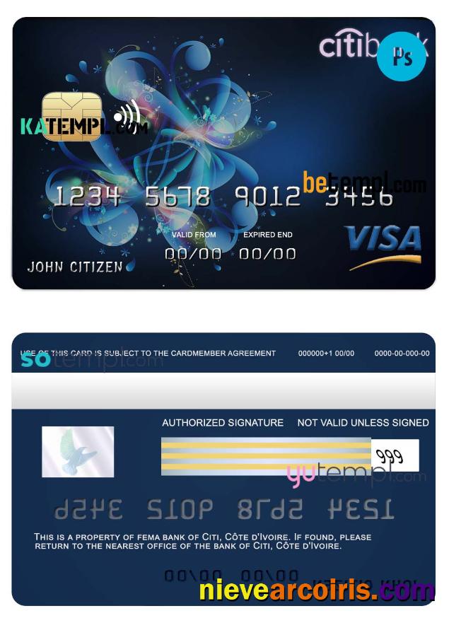 Editable Côte D’Ivoire Citi Bank Visa Credit Card Template In PSD Format, Fully Editable