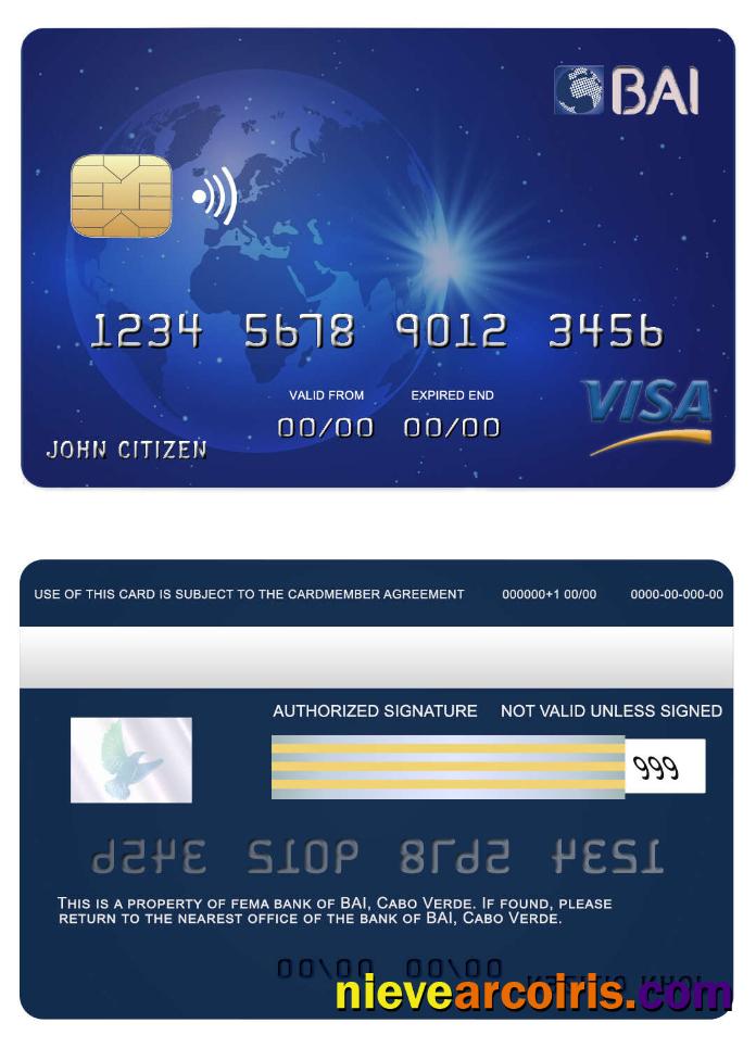 Cabo Verde BAI Bank Visa Card Template