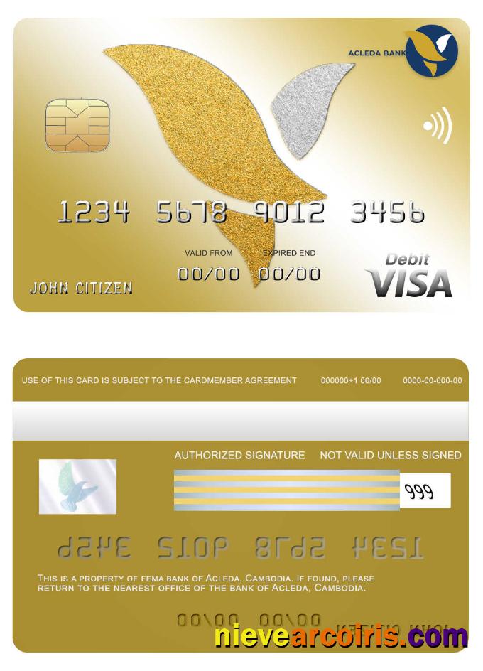 Cambodia Acleda Bank Visa Card Sample
