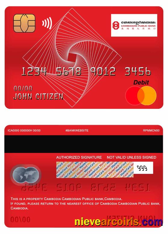 Cambodia Cambodian Public Bank Master Debit Card Template