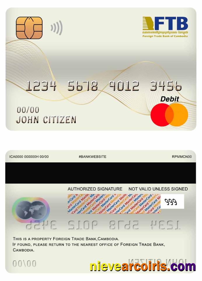 Cambodia Foreign Trade Bank Master Debit Card Template