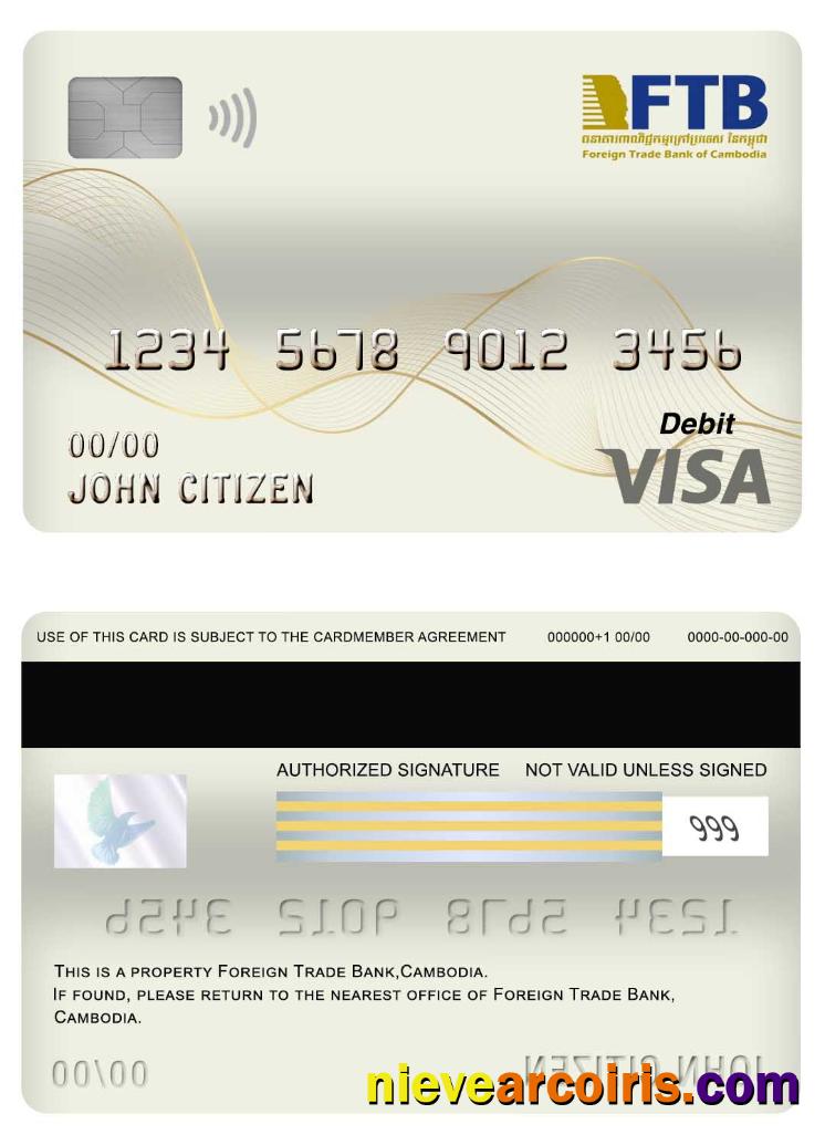Cambodia Foreign Trade Bank Visa Debit Card Template