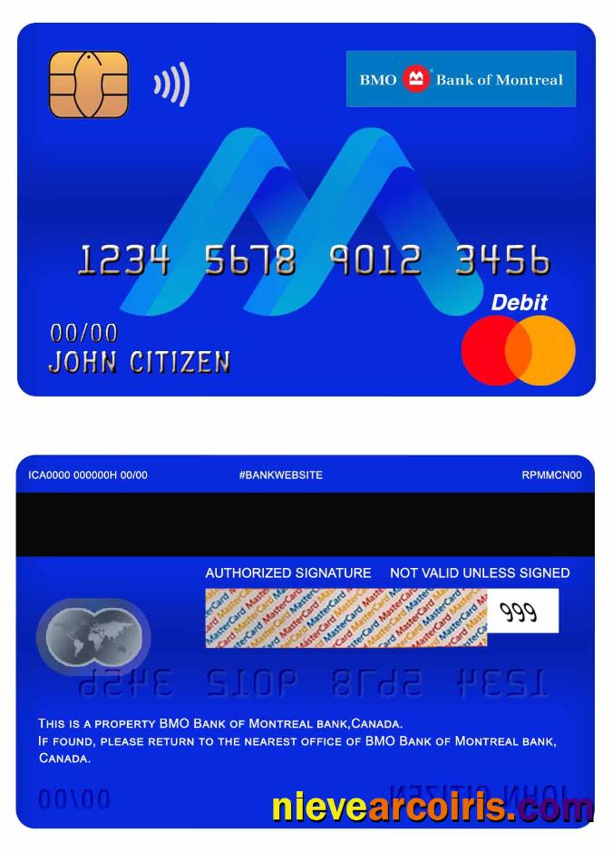 Canada BMO Bank Of Montreal Bank Master Debit Card Template