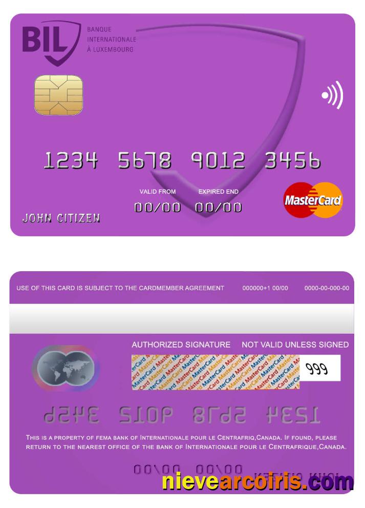 Canada Internationale Pour Le Centrafrique Bank Mastercard Template