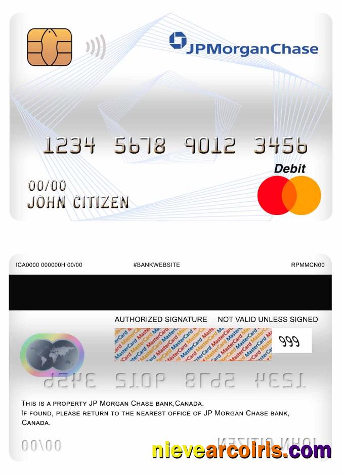 Canada JP Morgan Chase Bank Mastercard Debit Card Sample