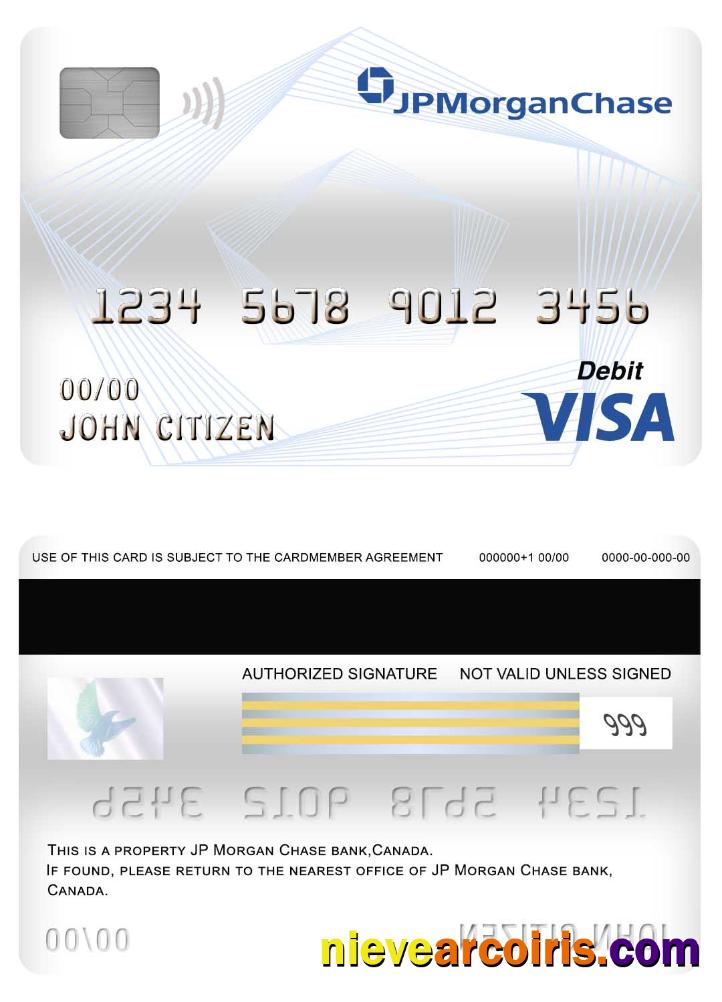 Canada JP Morgan Chase Bank Visa Debit Card Preview