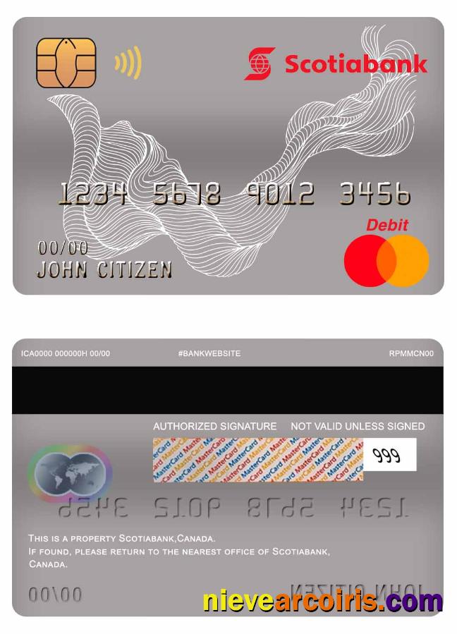 Canada Scotiabank Mastercard Debit Card Sample