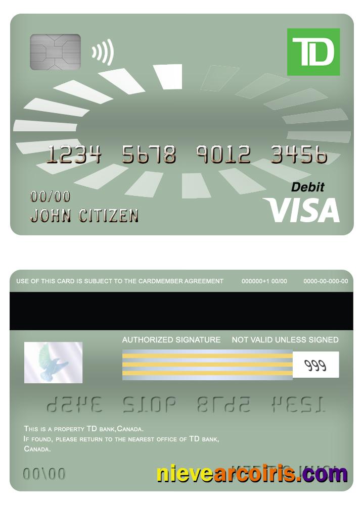 Canada TD Bank Visa Debit Card Sample
