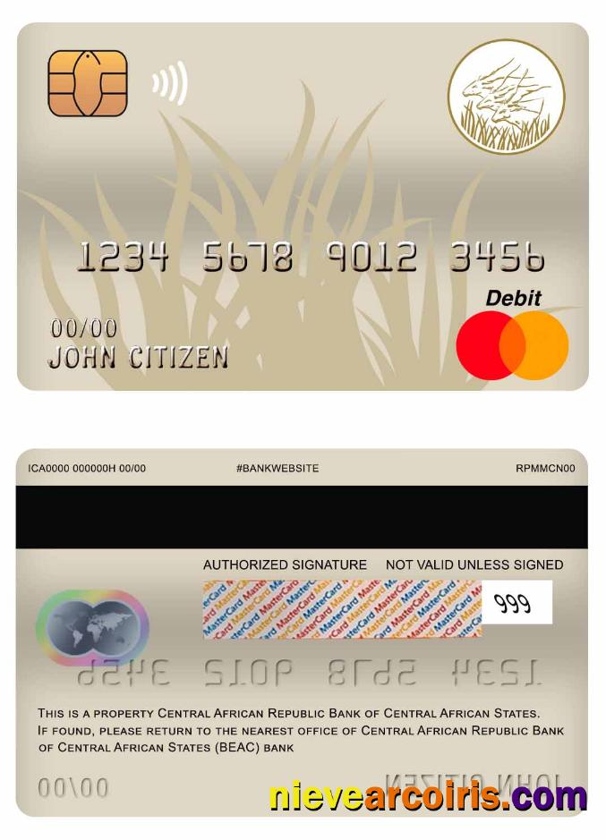Central African Republic Bank Of Central African States (BEAC) Bank Master Debit Card Sample
