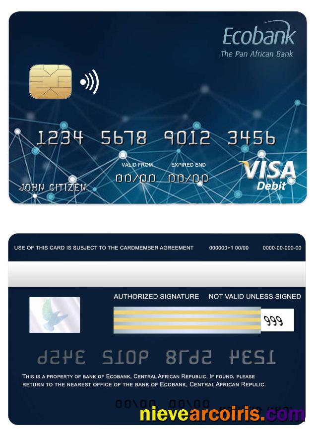 Central African Republic Ecobank Bank Visa Card Sample