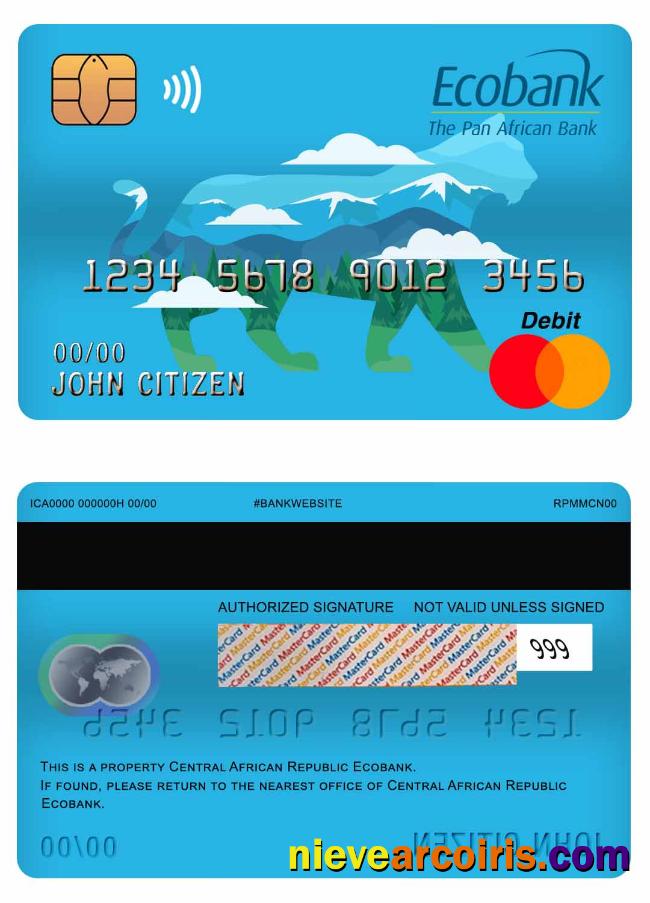 Central African Republic Ecobank Master Debit Card Template