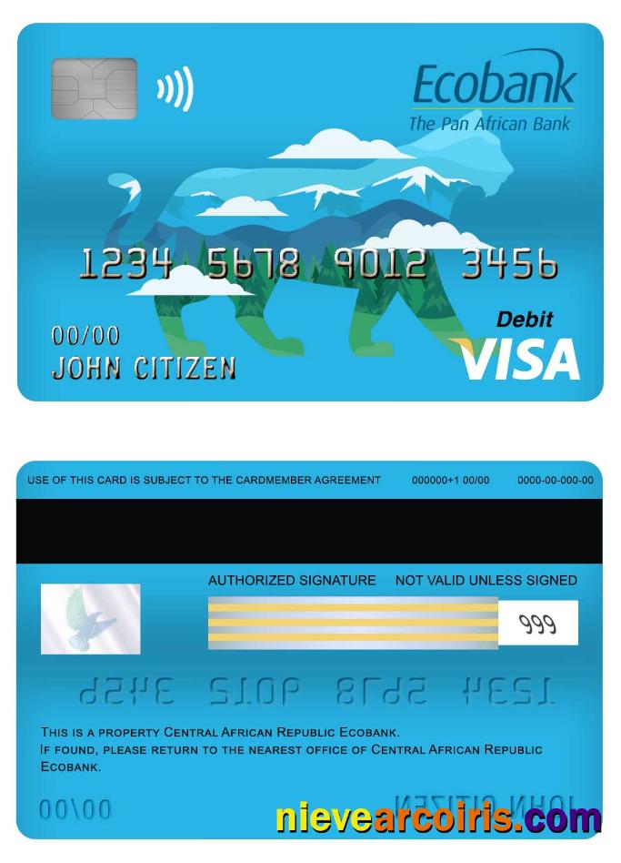 Central African Republic Ecobank Visa Debit Card Sample