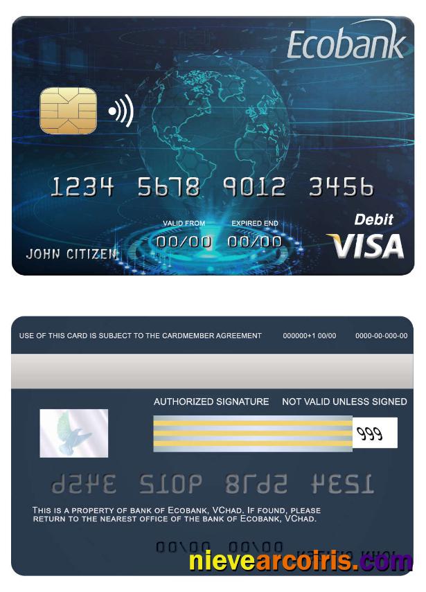 Chad Ecobank Bank Visa Card Template