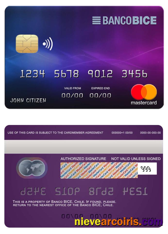 Chile BICE Bank Mastercard Sample