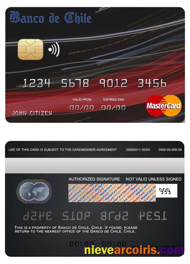 Chile Banco De Chile Bank Mastercard Sample