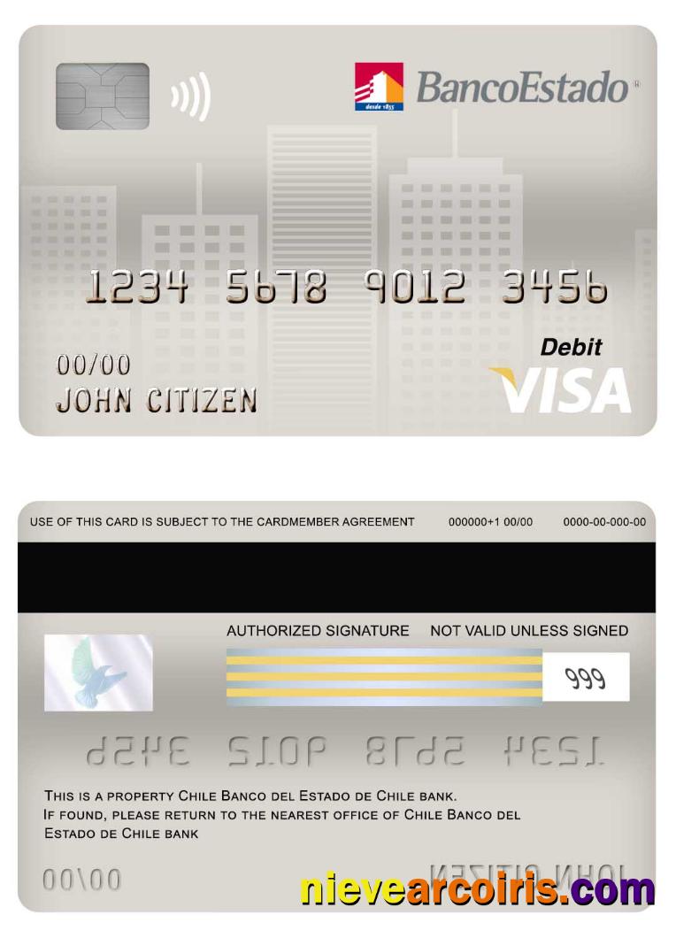 Chile Banco Del Estado De Chile Bank Visa Debit Card Template