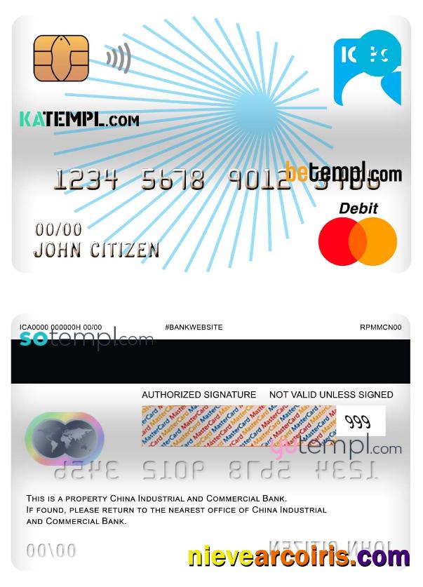 Editable China Industrial And Commercial Bank Of China Bank Mastercard Debit Card Template In PSD Format, Fully Editable