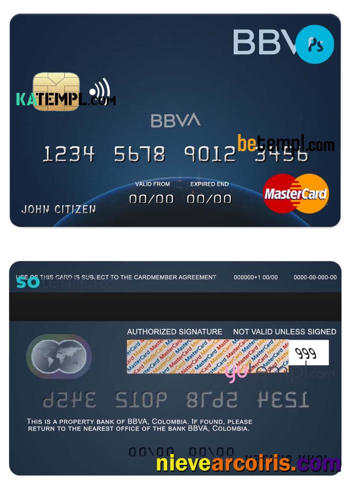 Professional Colombia BBVA Bank Mastercard Credit Card Template In PSD Format, Fully Editable