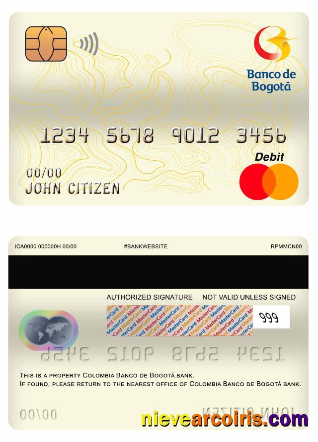 Colombia Banco De Bogotá Bank Master Debit Card Preview