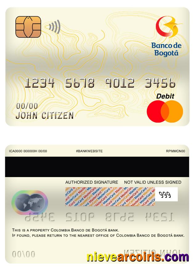 Colombia Banco De Bogotá Bank Mastercard Debit Card Sample