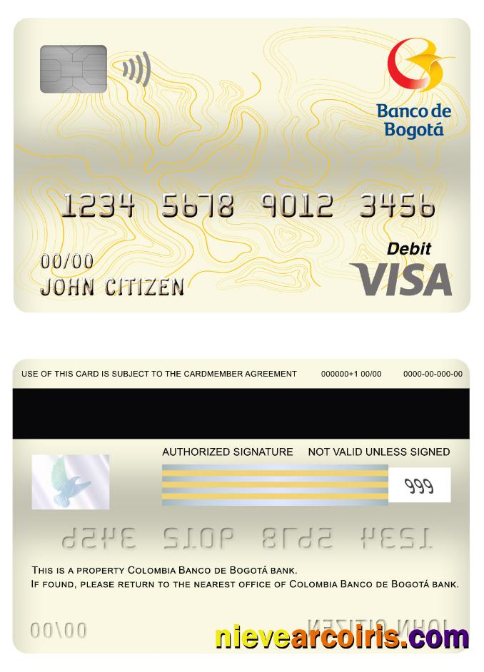 Colombia Banco De Bogotá Bank Visa Card Template
