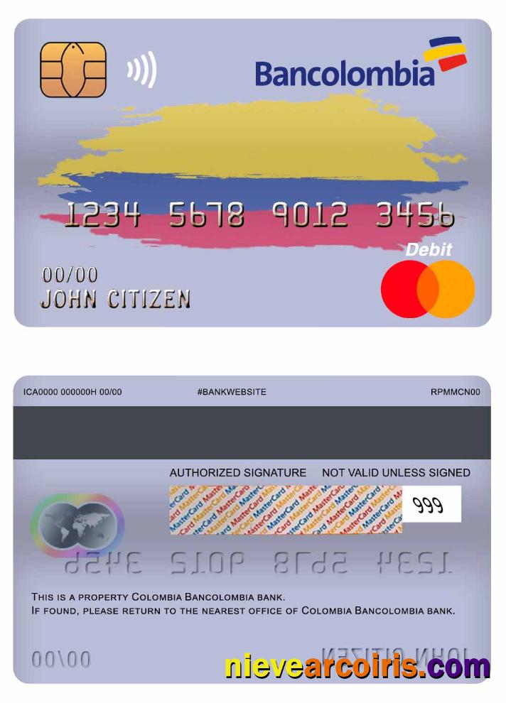 Colombia Bancolombia Bank Master Debit Card Template