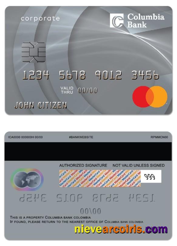Colombia Columbia Bank Mastercard Comercial Credit Card Template