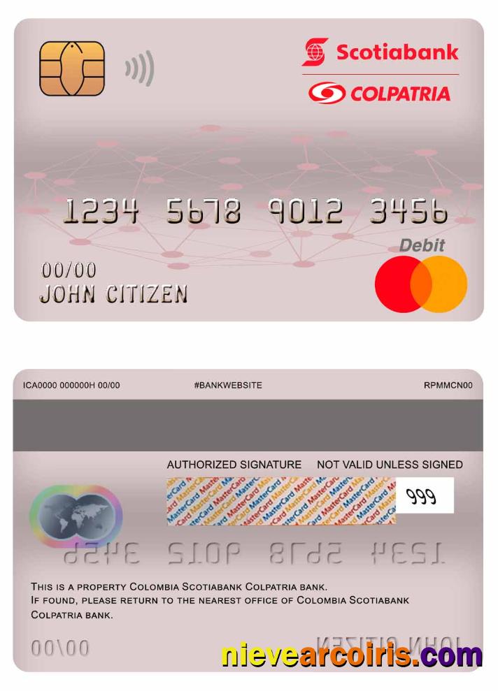 Colombia Scotiabank Colpatria Bank Master Debit Card Template