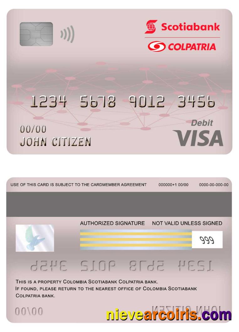 Colombia Scotiabank Colpatria Bank Visa Debit Card Sample